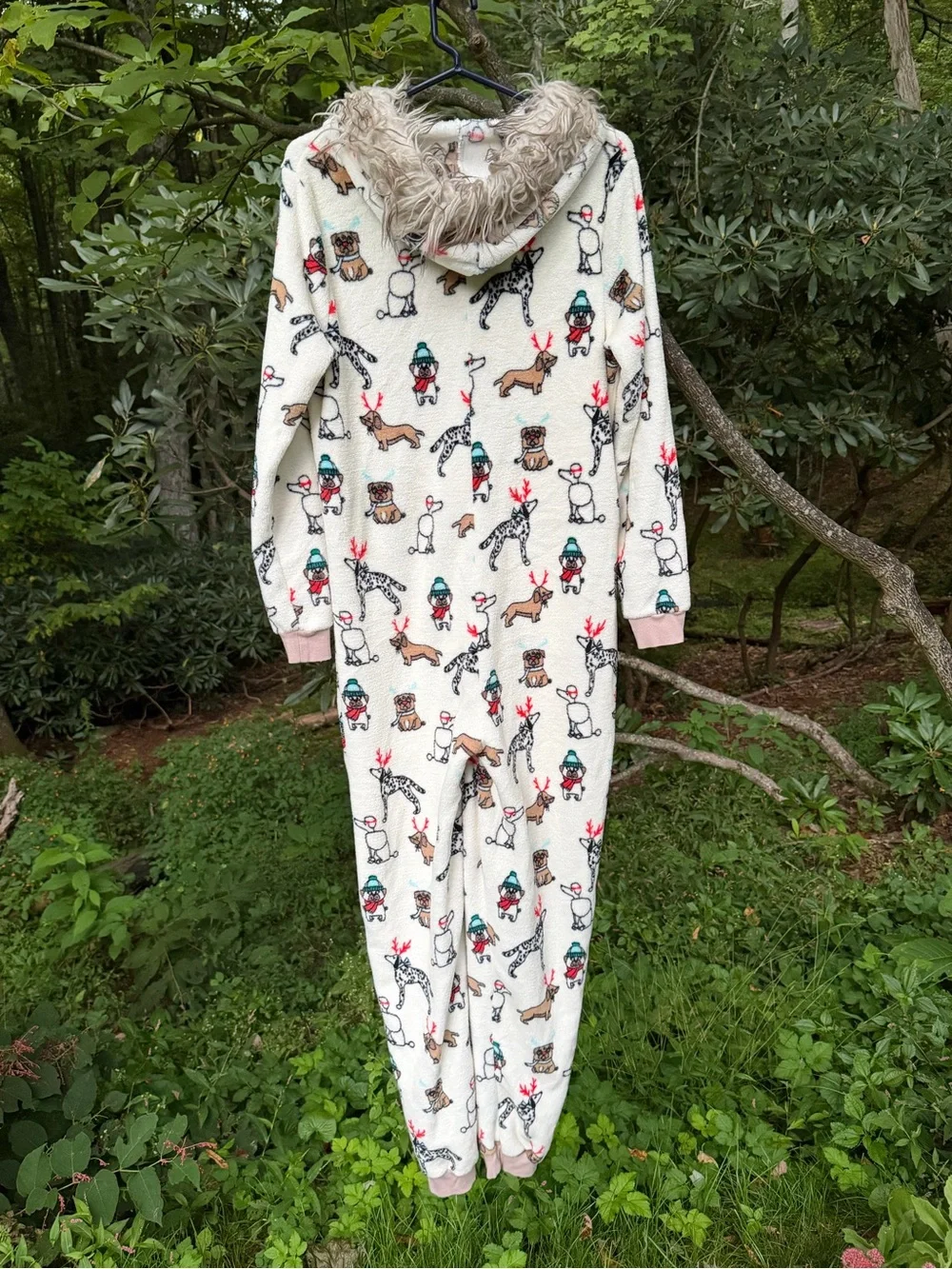 Holiday Time Christmas Dog & Reindeer Fleece Unisex Adult Onesie L